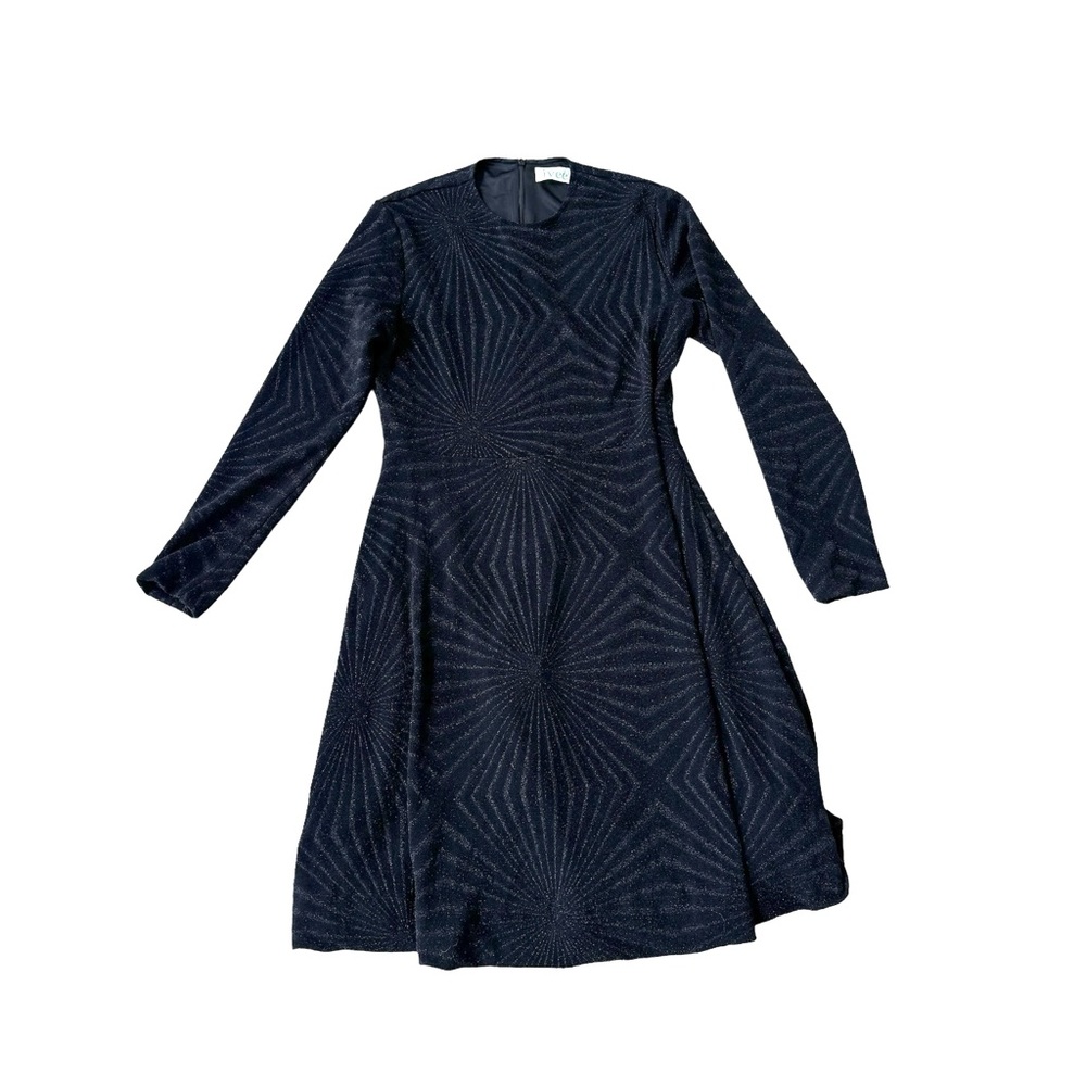 like new women’s fit and flare black midi dress with sparkles. Size small.